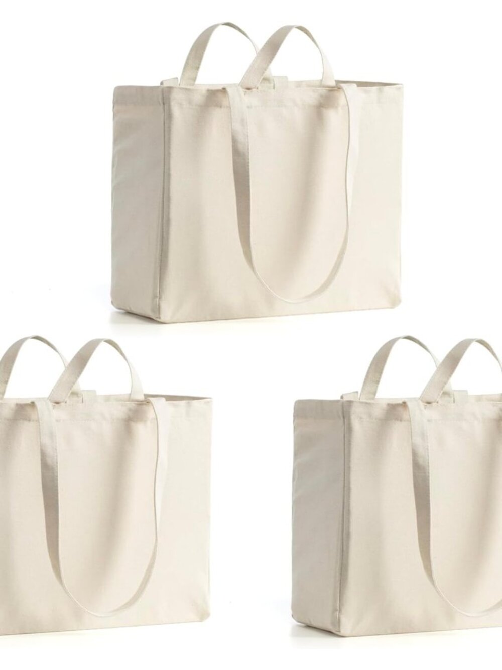 3 Pack Canvas Grocery Bags with Long Shoulder Strap and Short Handle